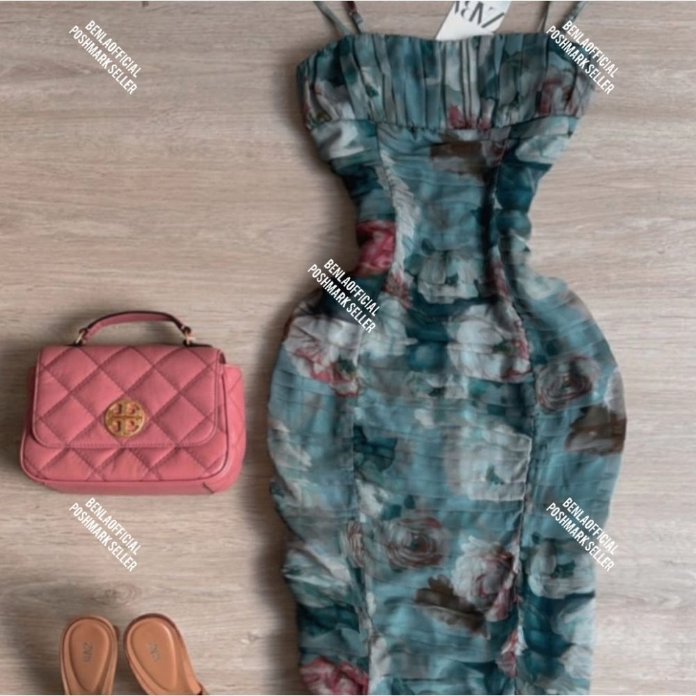 NWT ZARA FLORAL PRINT DRAPED DRESS